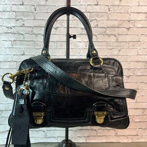 Coach Poppy Black Leather Double Pushlock Double Handles Satchel Bag 17888